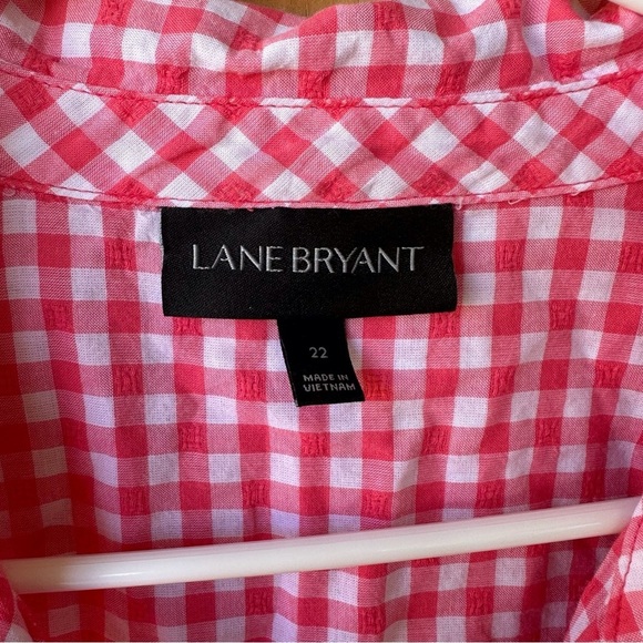 Lane Bryant Pink Plaid Seersucker Gingham Long Sleeve button down Collared shirt - Picture 11 of 12